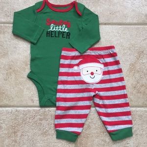 Carter’s Santa’s Little Helper Christmas Bodysuit Pants and Santa Face Bib Set